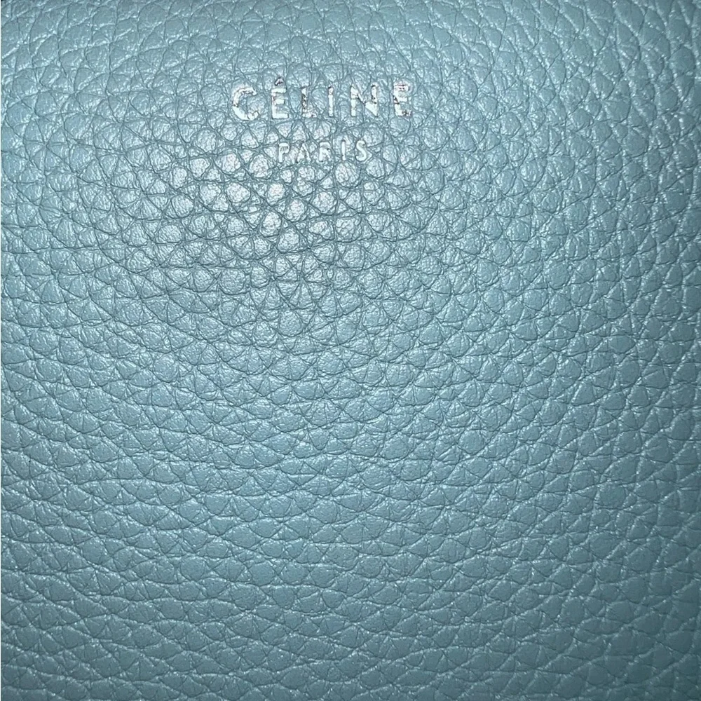 EUC Celine Large Zipped Multifunction Long Wallet Blue Leather Silver Hardware